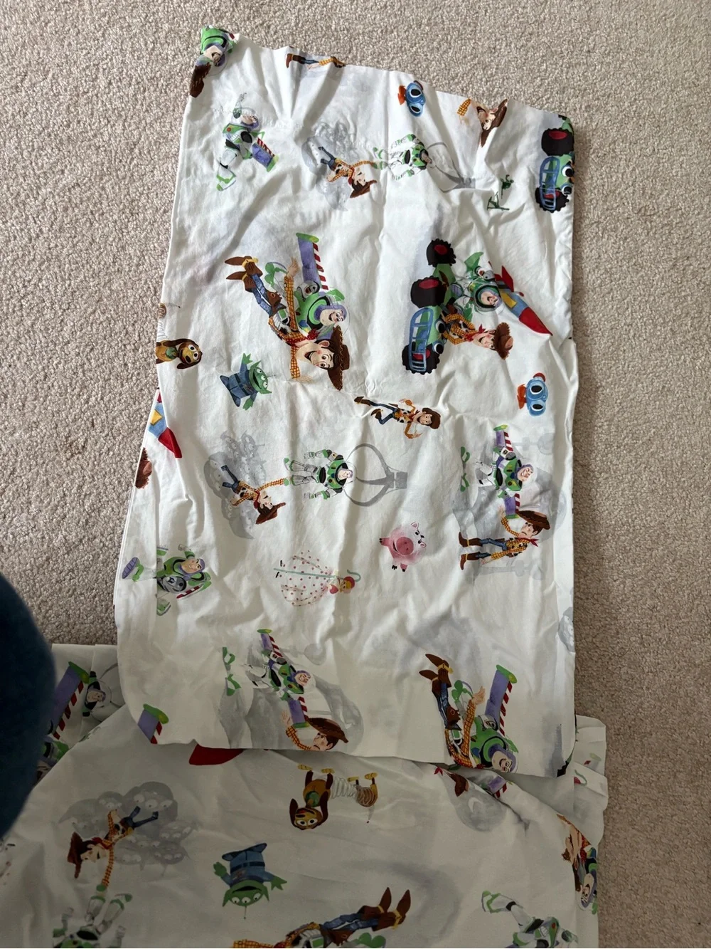 Pottery Barn Kids Blue Toy Story Quilt Panel with Woody, Buzz & Jessie